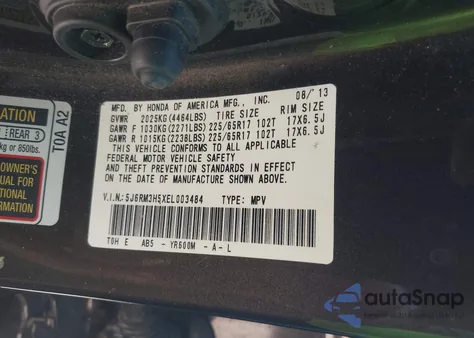 2014 Honda Cr-V Ex z USA, uszkodzony, nr VIN 5J6RM3H5XEL003484